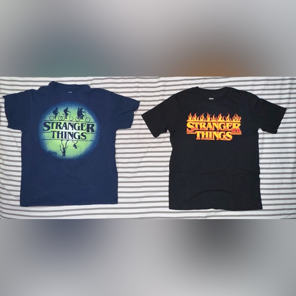 Lot of 2 Netflix Stranger Things Boys T-shirts; Navy & Black; Size S & M